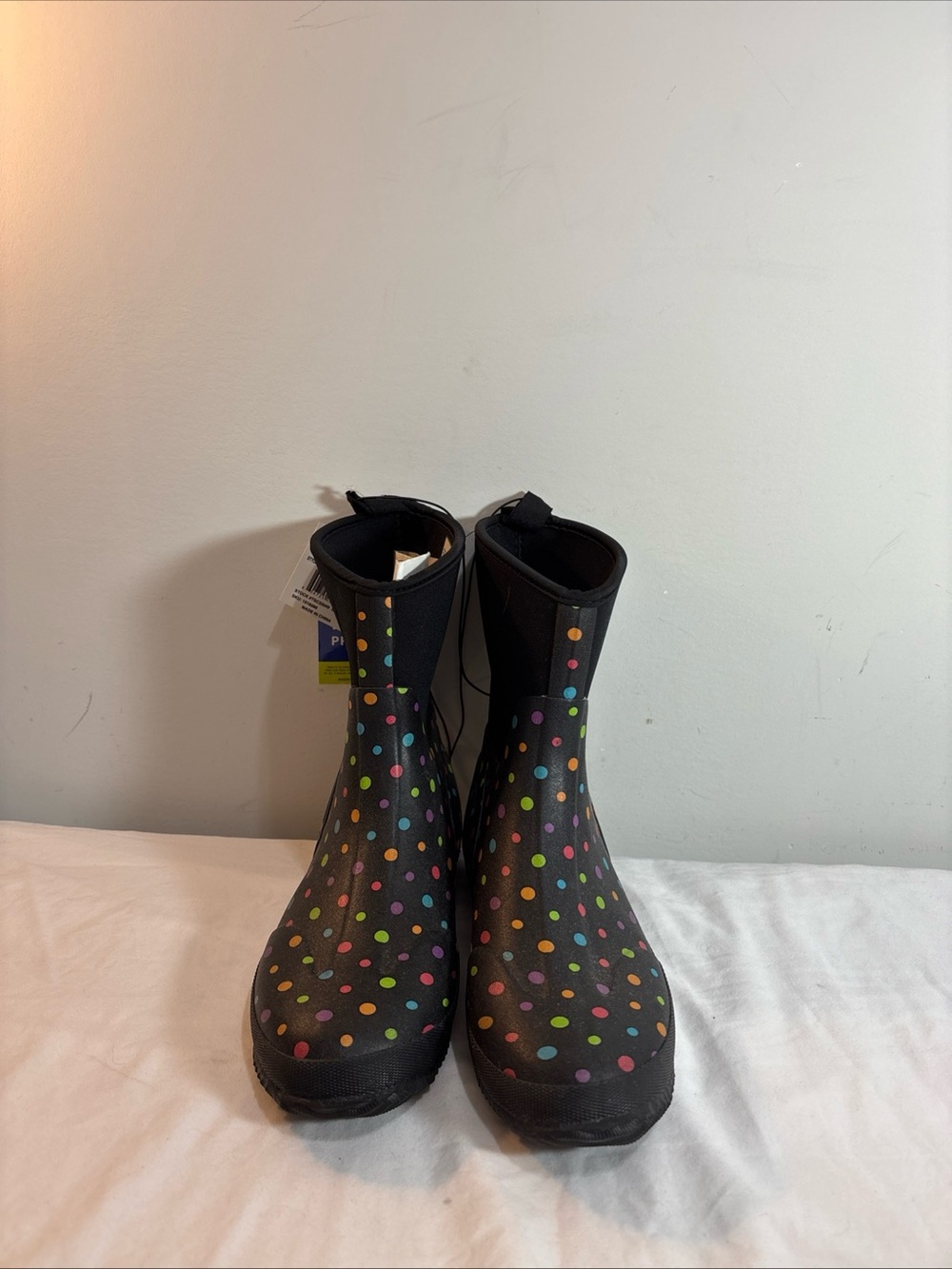 Western Chief Women’sWaterproof Polka Dot Rain Boots - Black with Multicolor Dot